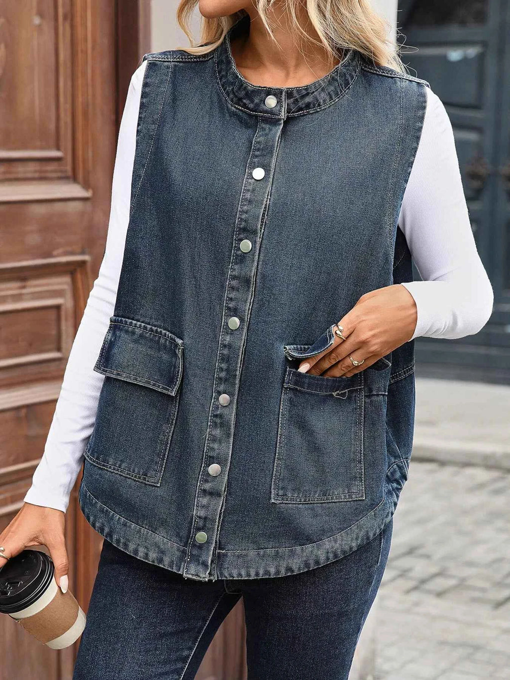 Snap Down Sleeveless Denim Jacket cacfb313cdde4b9992d52808cccf7060-Max-Origin