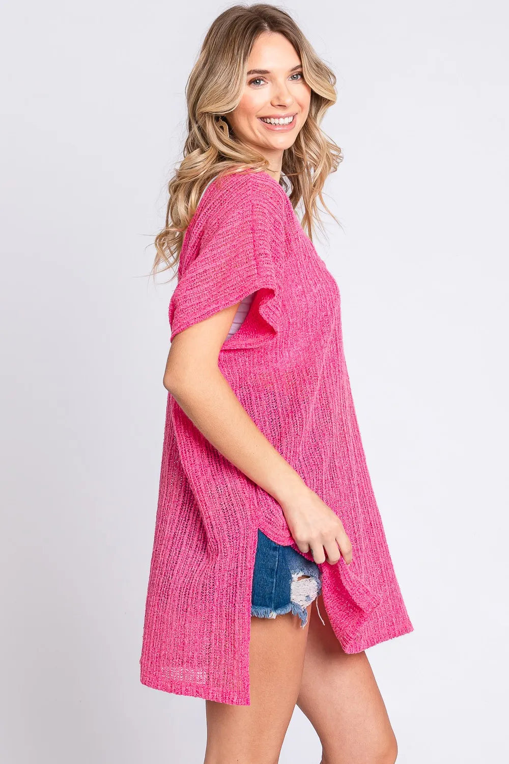 GeeGee Short Sleeve Side Slit Knit Cover Up Dress cacffd42-0c5c-4fe3-8fec-499f388ba1e5-Max