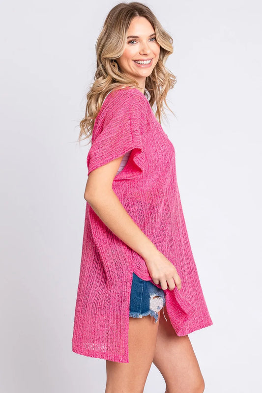 GeeGee Short Sleeve Side Slit Knit Cover Up Dress cacffd42-0c5c-4fe3-8fec-499f388ba1e5-Max