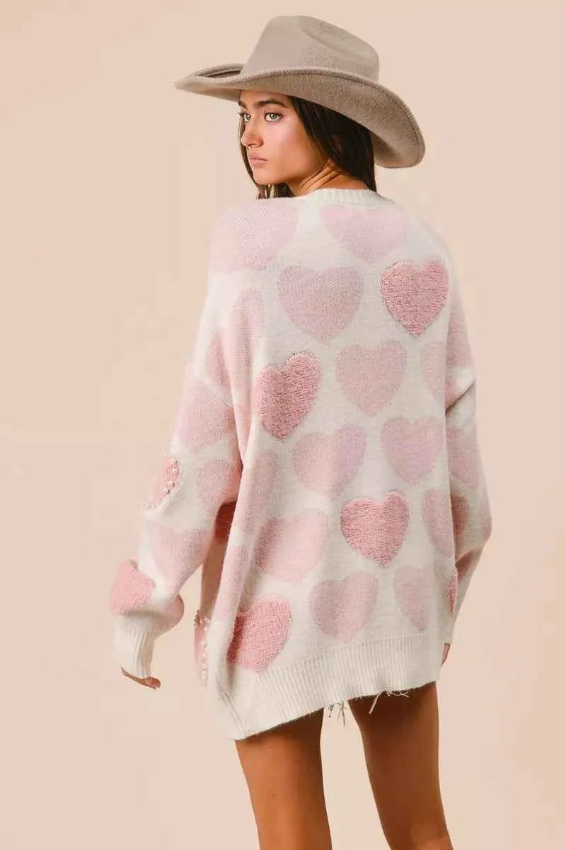 BiBi Heart Pattern Sweater with Pearl Detail cad4a7cb590f4683b86395f535546564-Max-Origin