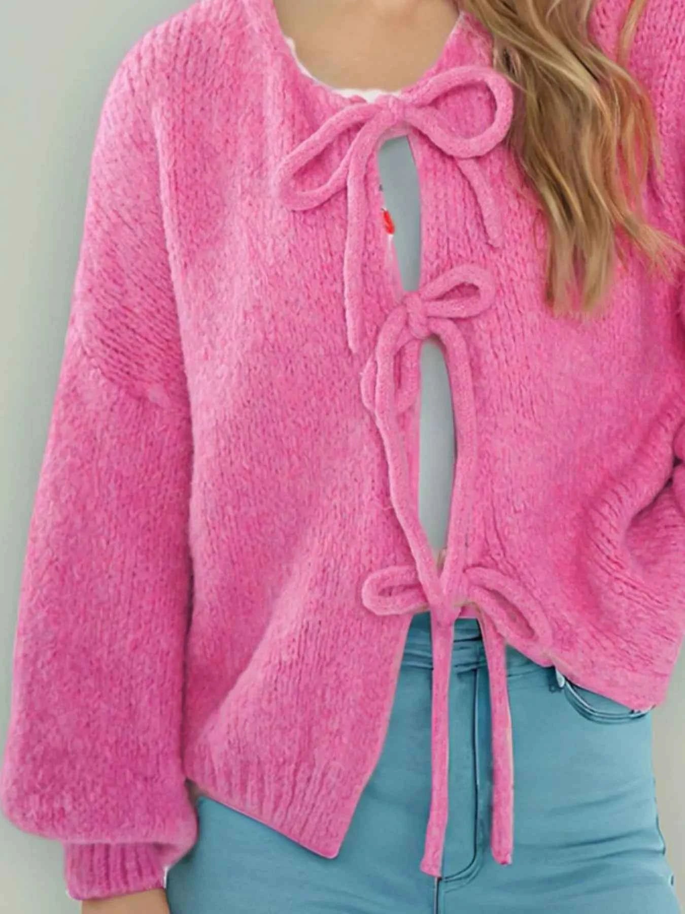 Cozy Bow-Tie Front Knit Cardigan