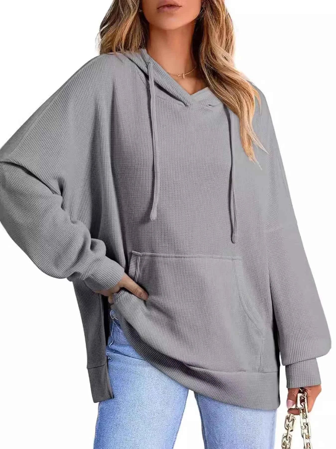 High-Low Hoodie with Kangaroo Pocket Gray cad51d2329e343fd845d669cb8a8c67f-Max-Origin