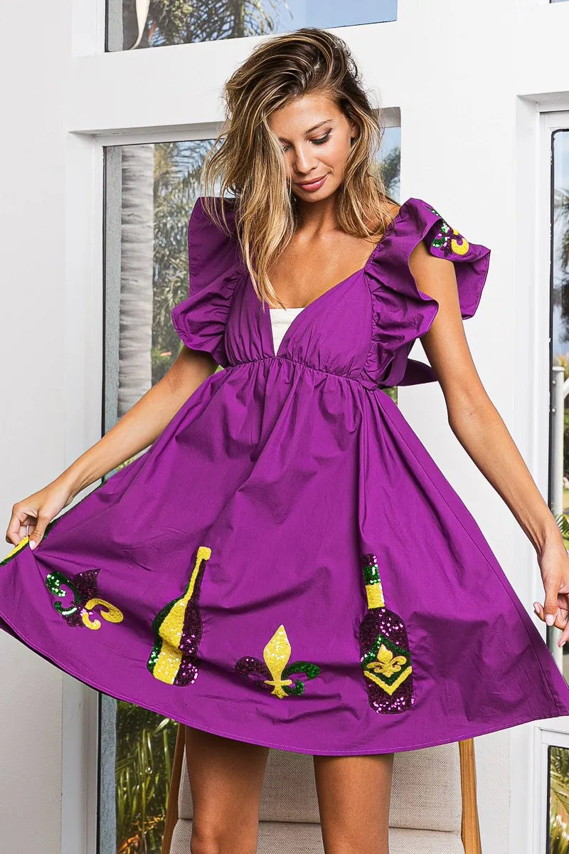 BiBi Mardi Gras Sequin Embroidery Ruffled Dress cadef1139ead436e8dedefa681a8b1c9-Max-Origin