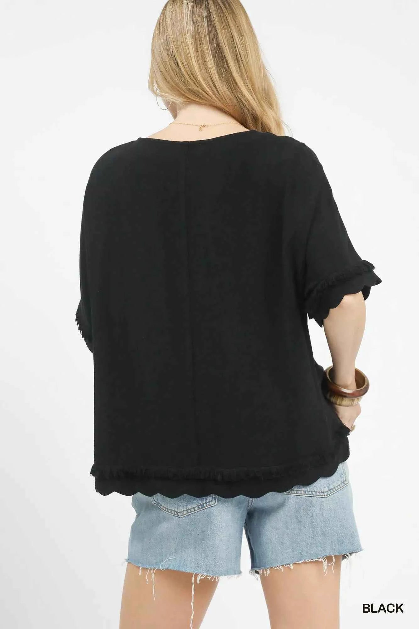 Linen Frayed Hem Scallop Edge Top cae18dc3-490f-437e-938e-2be592290c63-Max-Origin