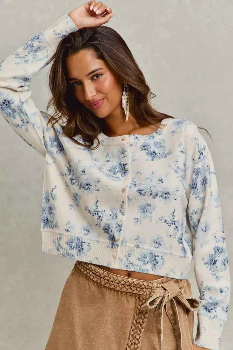SO ME Vintage Floral Print Button Down Sweater Cardigan cae43f2aff0a445dbc5048d33293134d-Max-Origin