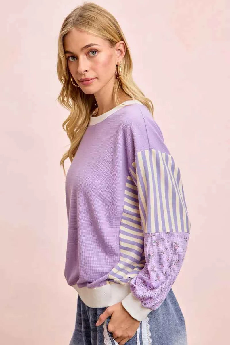 BiBi Mix and Match Sweatshirt with Floral Sleeve Striped caea44e8de6b4860afe7a37b0a3eadab-Max-Origin