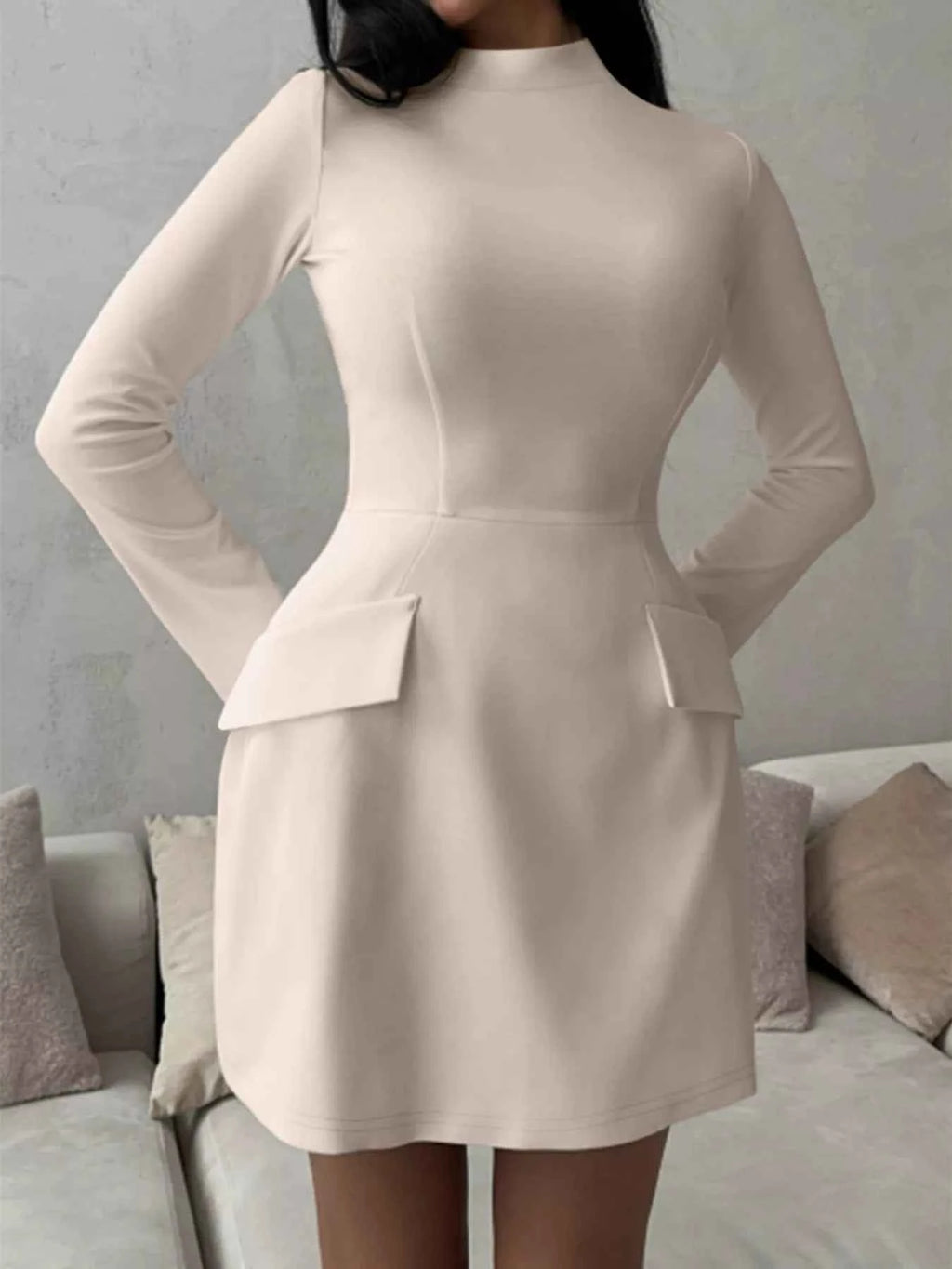 Mock Neck Long Sleeve Bodycon Dress caf543f3-a37a-4013-ba17-fe9932a3d020-Max-Origin