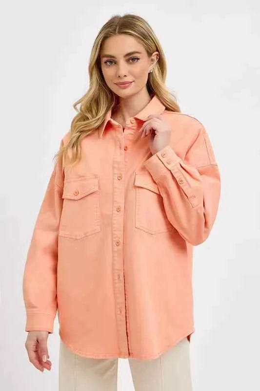 Full Size Button Down Long Sleeve Denim Shacket with Chest Pockets Plus Size caf84a4f-8ab2-4dbb-ae07-725f928fd318-Max