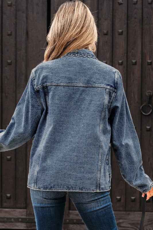 Solid Denim Scallop Collar Patch Pocket Buttoned J cb05cb91-0c8f-412a-b2fa-f47fb4b8bb1b