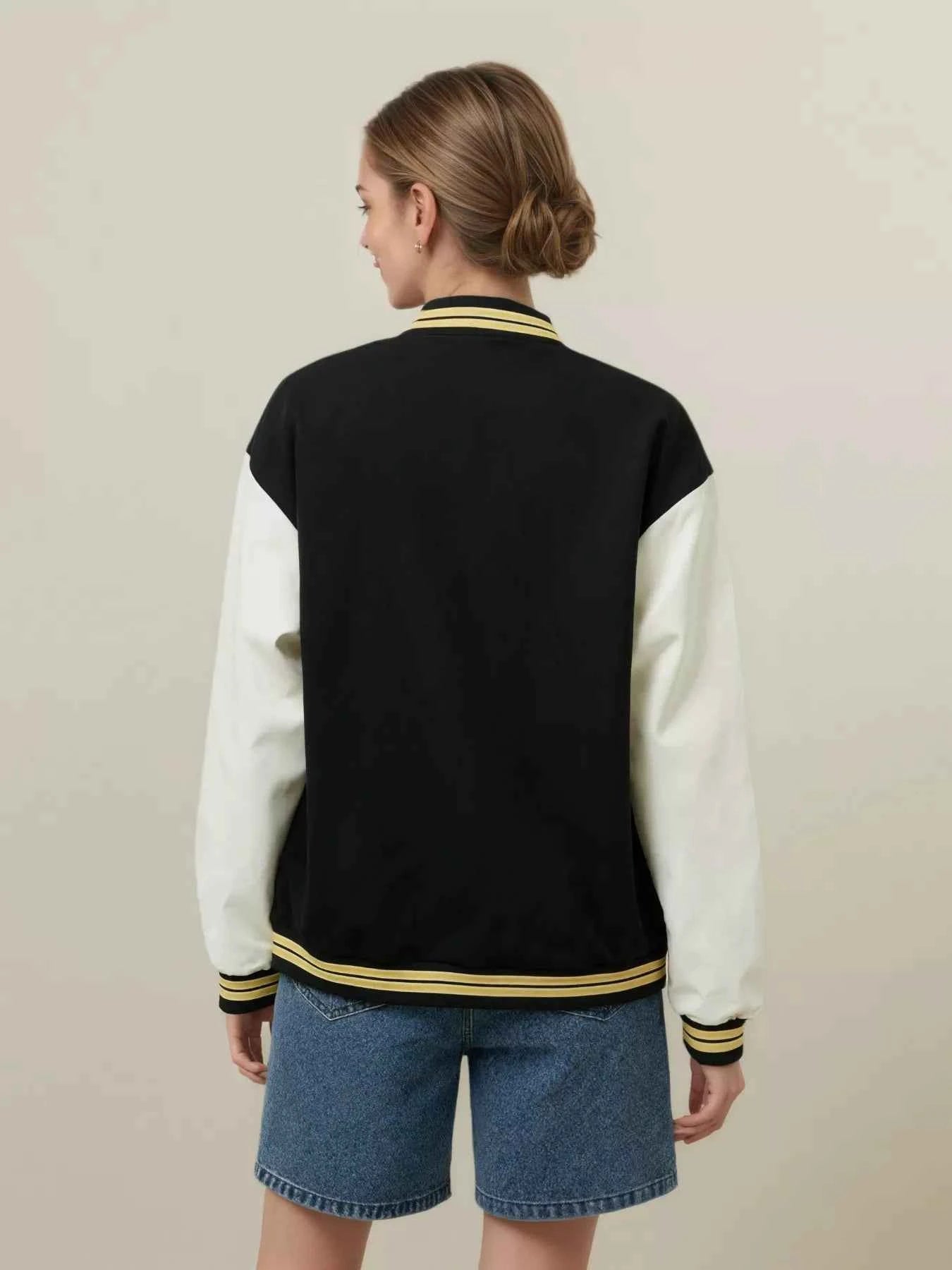 Plus Size Contrast Sleeves Snap Down Jacket cb05f9a3-b92d-4a9b-ad4f-b792b71beca7-Max-Origin