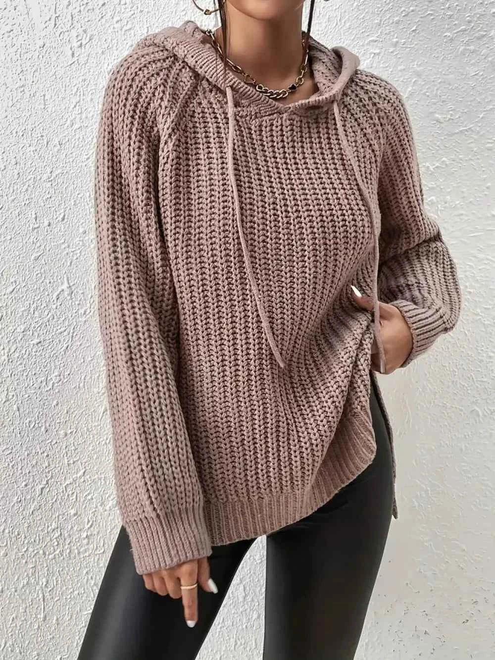 High-Low Side Slit Drawstring Long Sleeve Hooded Sweater cb08fbad-36de-4f13-a05d-d31309f6c89d-Max