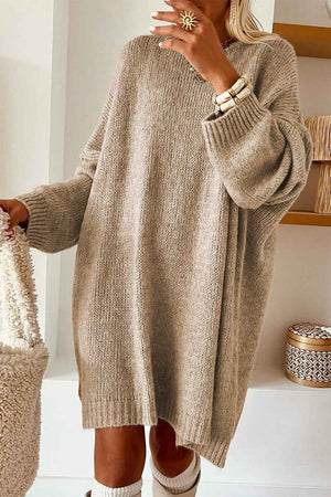 Pale Khaki Exposed Seam Drop Shoulder Oversize Sweater Mini Dress Pale Khaki 55%Acrylic+45%Cotton cb12c9527c149a37