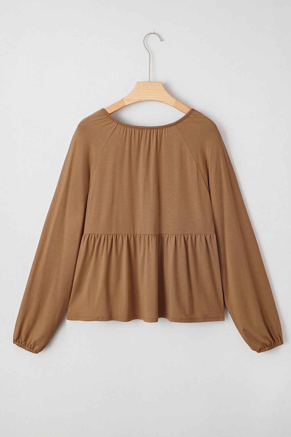 Black Smocked Bust Buttoned Split V Neck Flowy Blouse cb19cc8ed4b04116