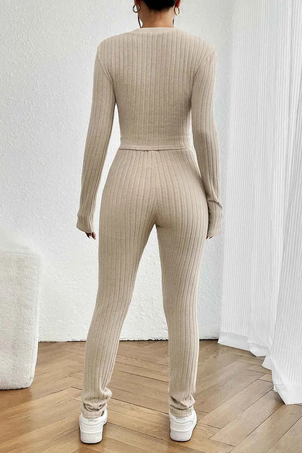 Ribbed V-Neck Long Sleeve Cropped Top and Pants Set cb1bd2c6-9560-4cbb-a806-8109dc689245-Max