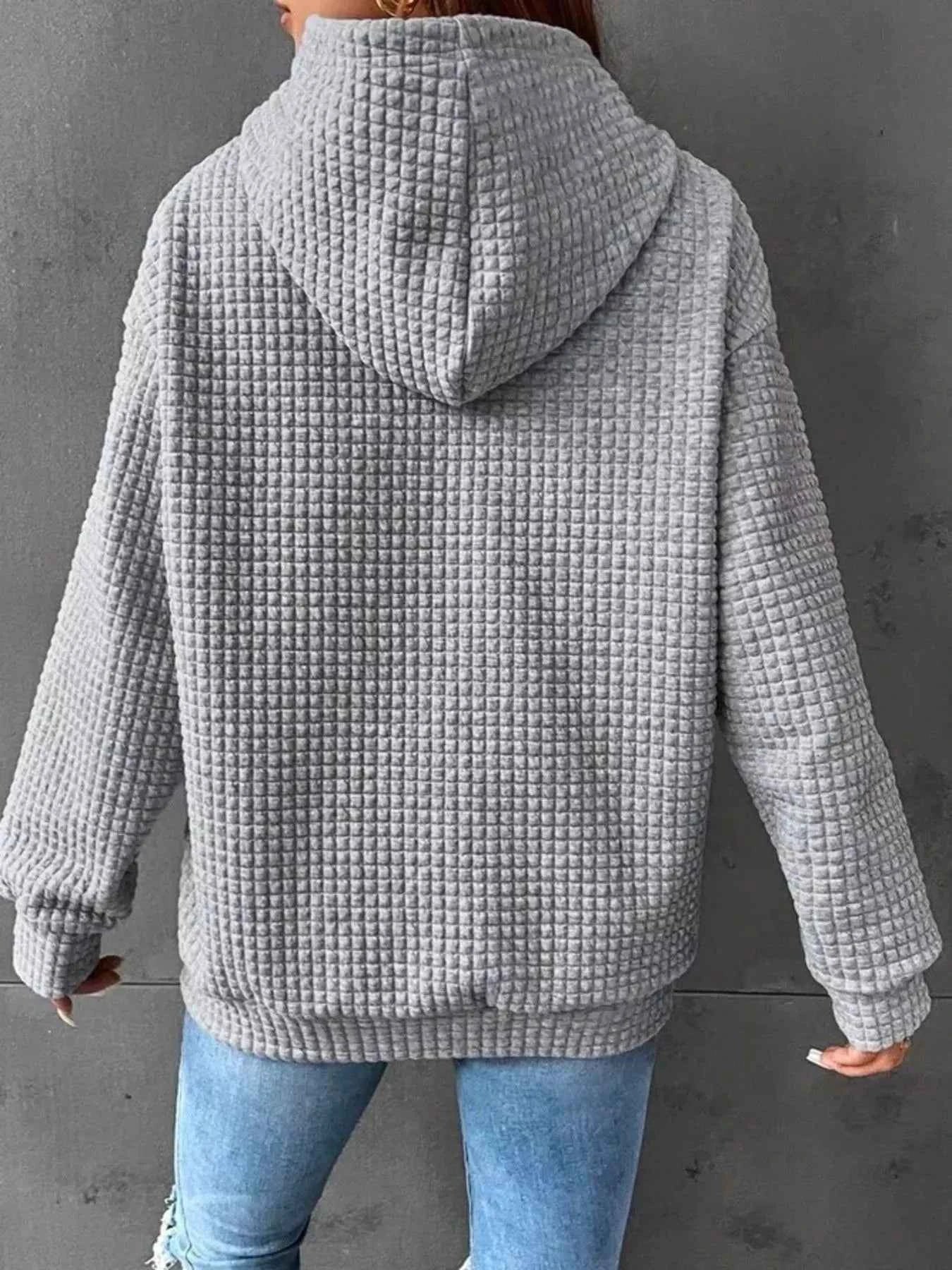 Waffle Knit Hoodie with Drawstring Details cb1e1494-3e0a-4ad6-b0b4-00e85e5a8a18-Max-Origin