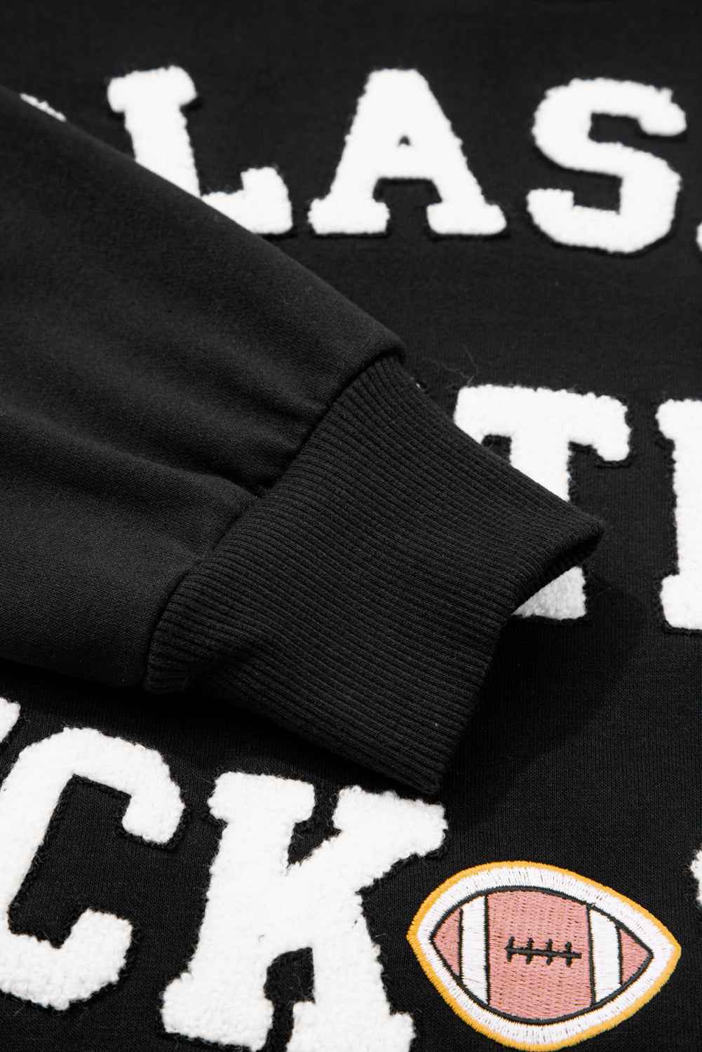 Black CLASSY UNTIL KICKOFF Plush Letter Patched Loose Sweatshirt cb243c3ec36bd21f