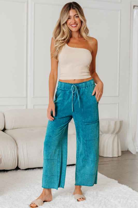 Mineral Wash High Waist Raw Hem Pants cb38d90c-2e33-47d2-90bd-792006698f8f