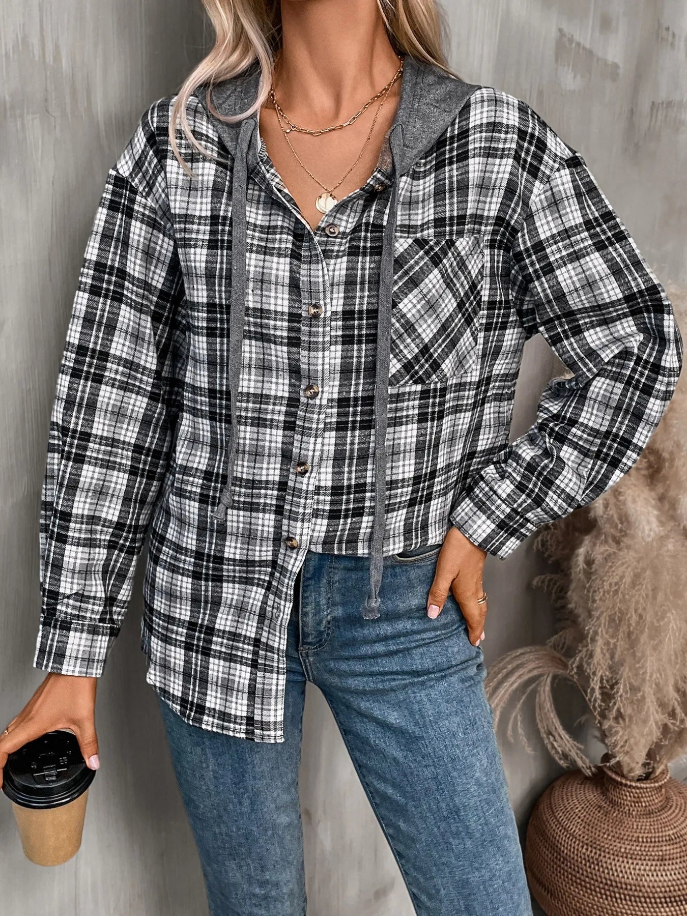 Plaid Button-Up Hooded Shirt cb440162-18fa-4ce9-99d2-a09a924e4b35-Max-Origin