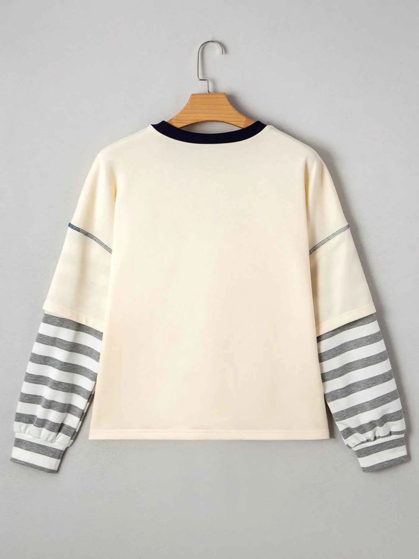 Striped Patchwork Long Sleeve Round Neck Two-in-one Top cb4de382-3b8f-4609-8423-6e33bd1e9d9f-Max-Origin
