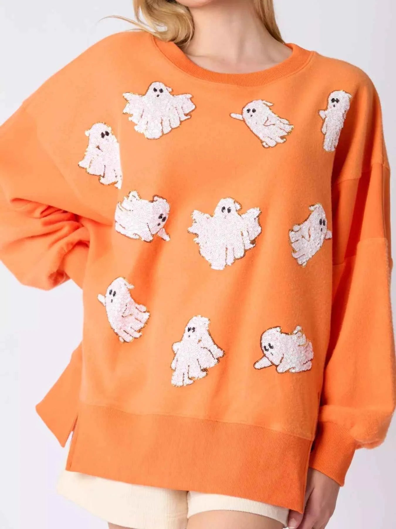 Halloween Sequin Ghost Oversized Sweatshirt Orange cb4e4902-318d-4860-acb4-b82c8f0ff8cf-Max-Origin