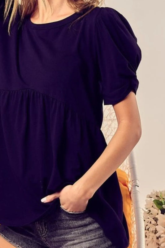 Cotton Span Knit With Puff Sleeve Baby Doll Top cb4e6950-03a8-413f-91e7-30a103bfd0d5-Max-Origin
