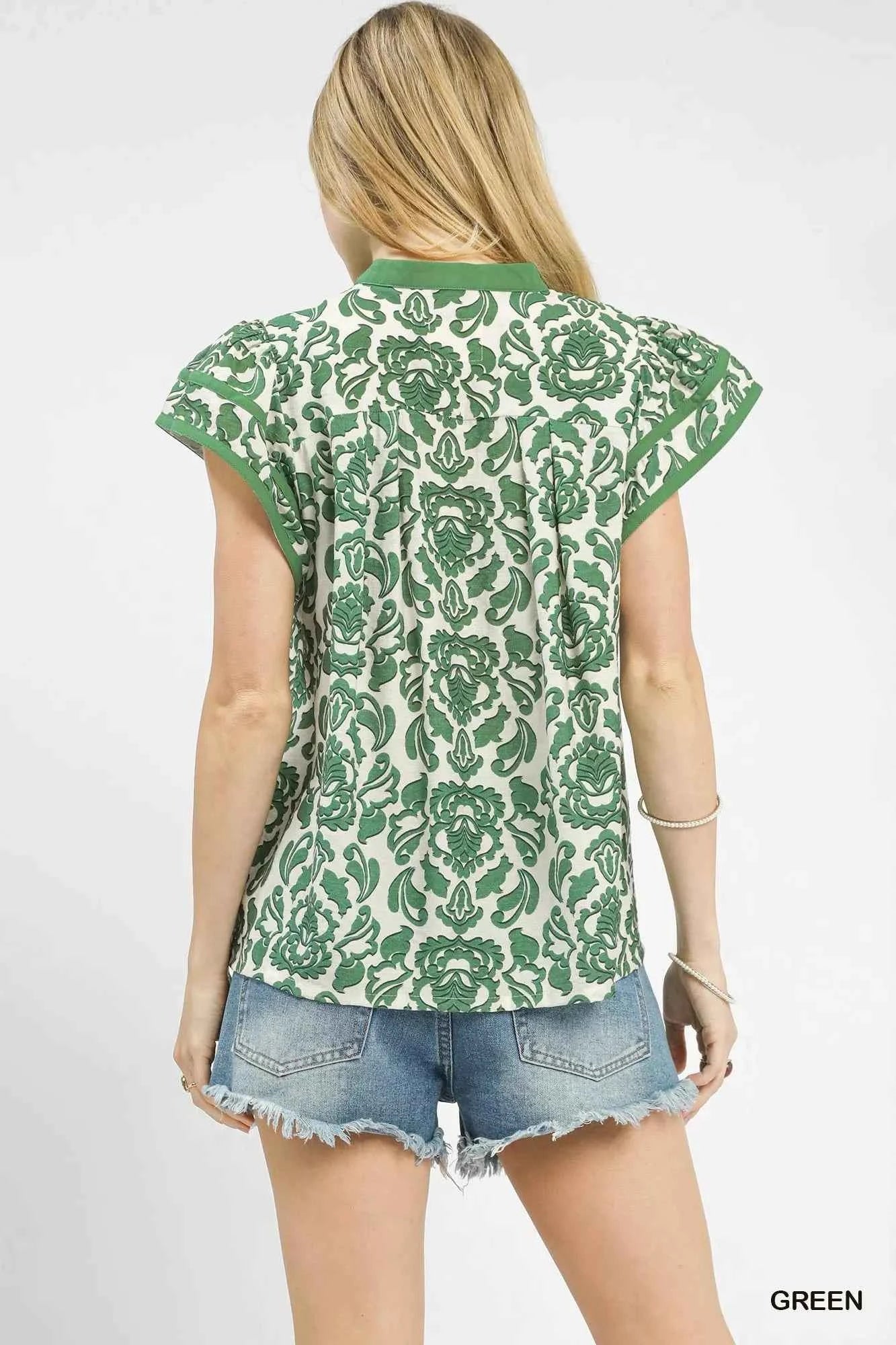 Umgee Abstract Print Short Sleeve Blouse cb5ca7e4-2bd4-4a6b-bc58-fac61de958f0-Max-Origin