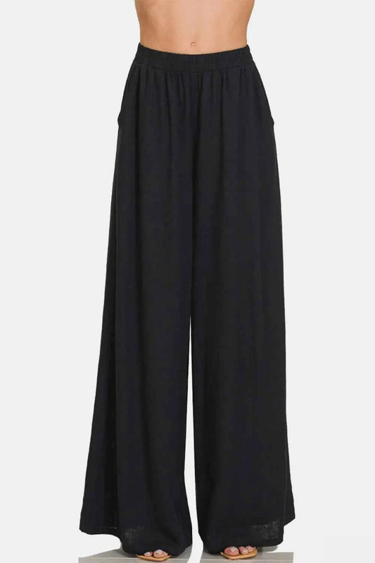 Pleated Linen Blend Wide Leg Pants cb609d59-33f3-4ff0-85f8-71b646d12162-Max