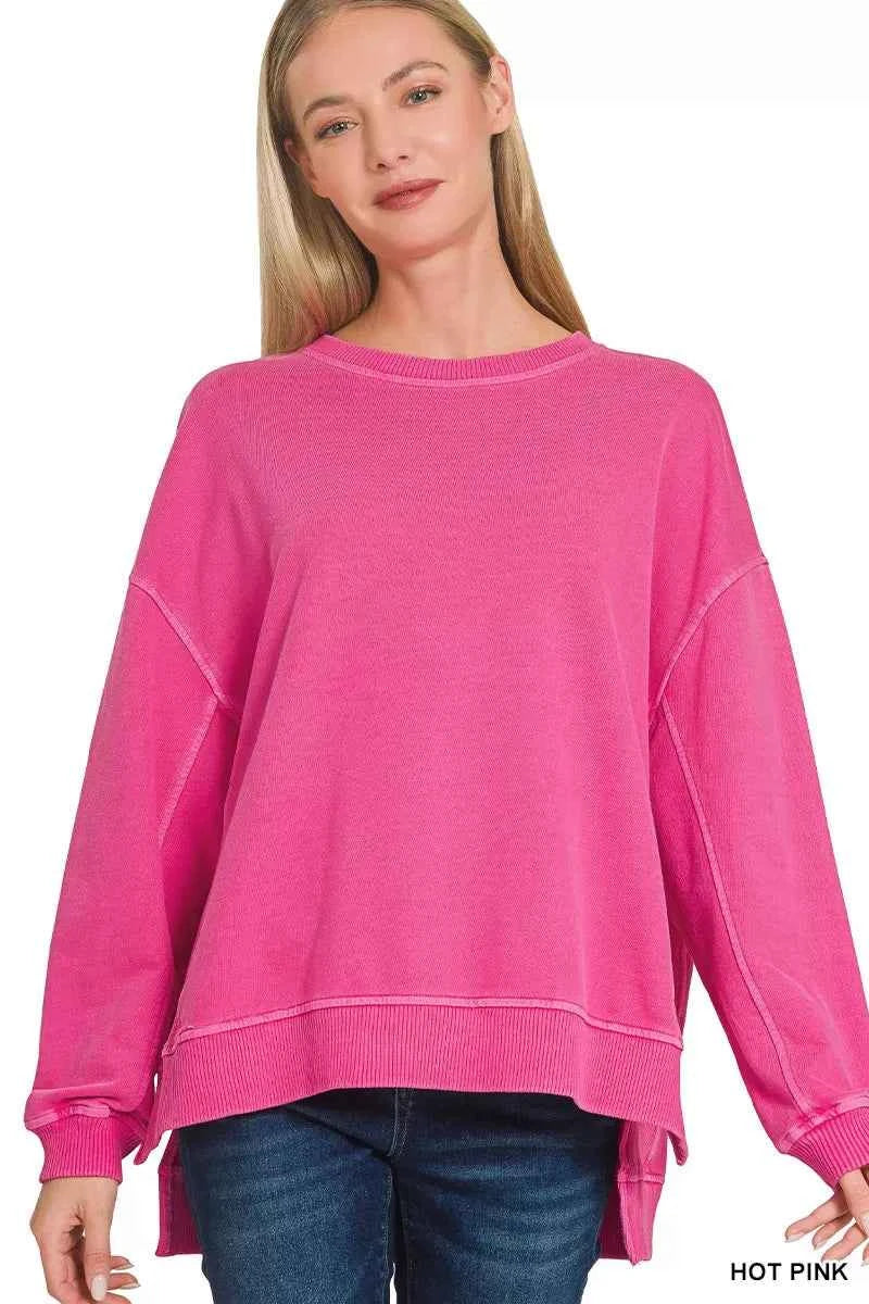 Zenana Full Size French Terry Pigment Dye & Enzyme Washing Pullover Plus Size HOT PINK cb62456b493b4344b576f30e4f9de8fa-Max-Origin