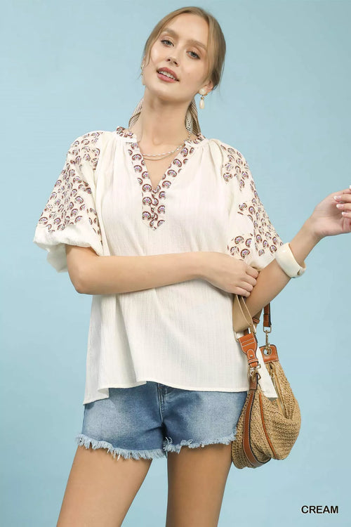 Umgee Embroidered Sleeve Contrast Trim Top cb7aa016-adea-44fd-89df-5bc3dfcd4391-Max-Origin