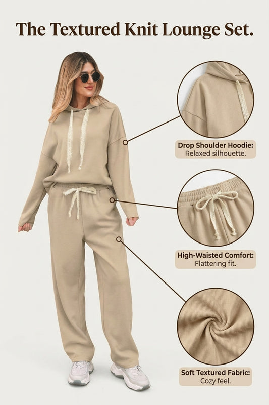Jet Stream Lace Drawstring Pullover Hoodie and High Waist Pants Corduroy Suit cb7d7120b0074e3a