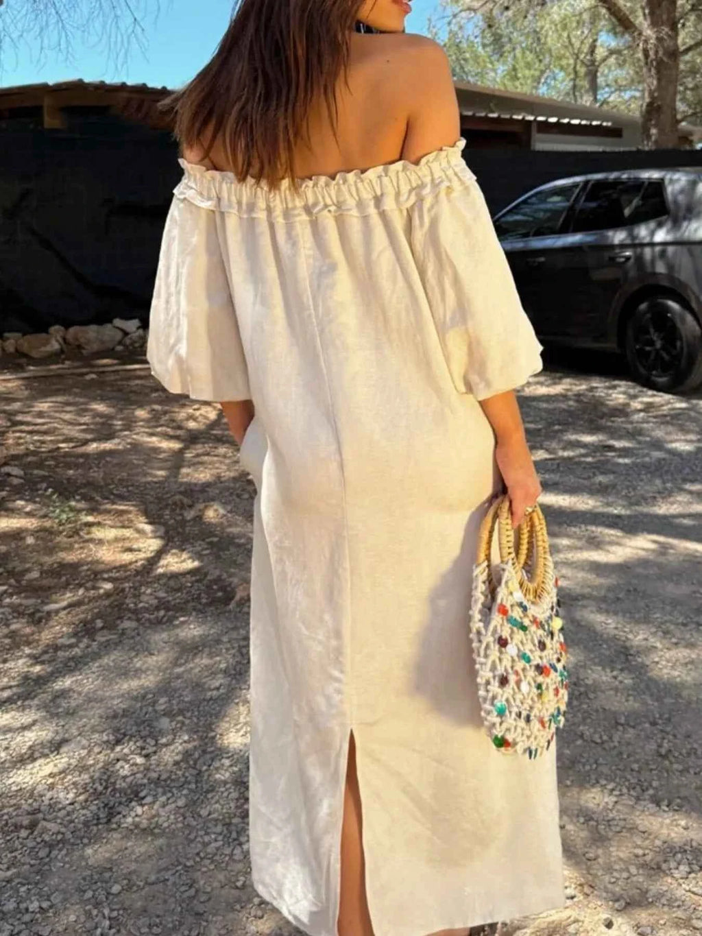 Frill Printed Off-Shoulder Dress cb7f732e-b2da-4223-bd8e-6fd89bccbfe6-Max-Origin