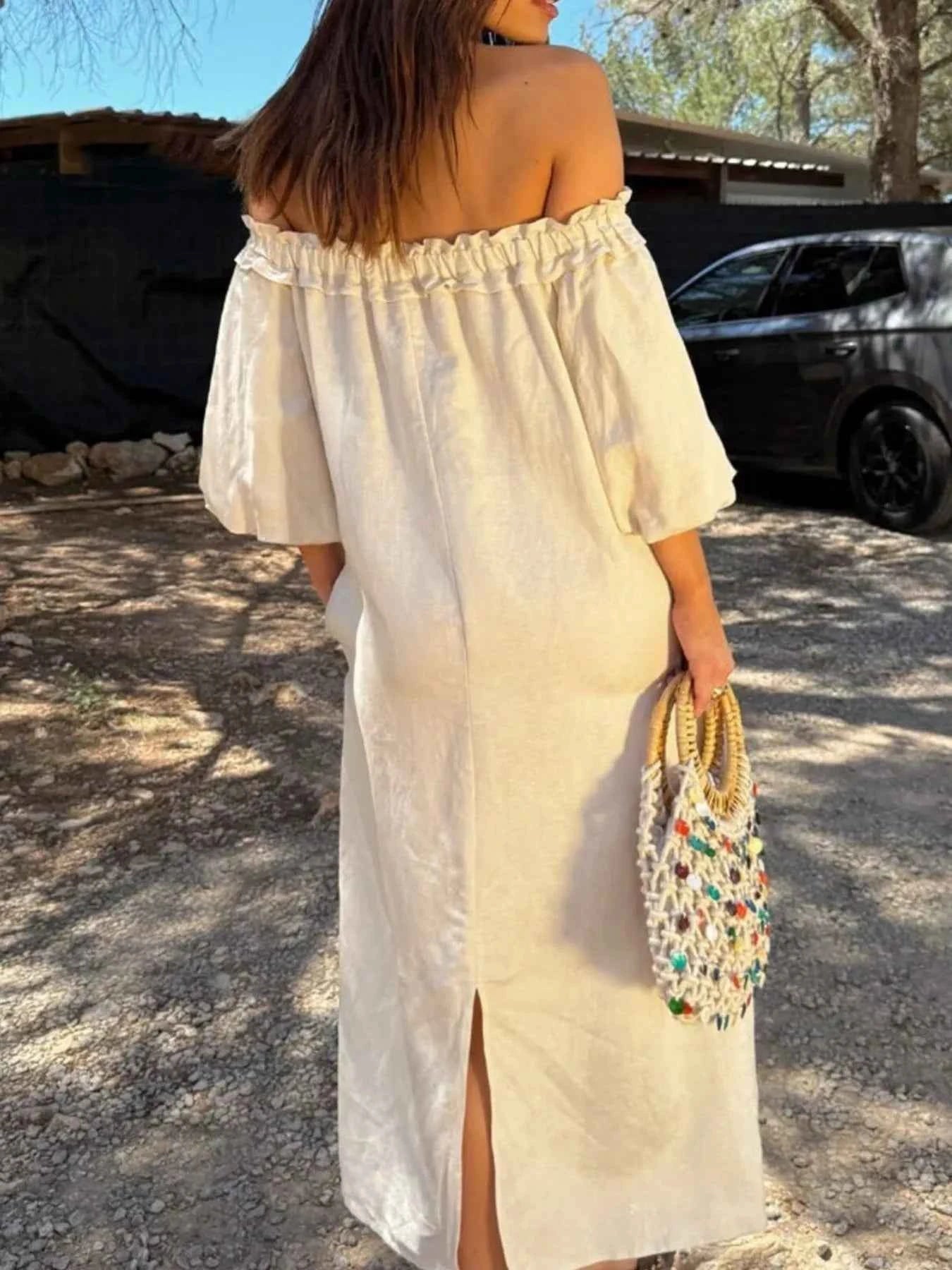 Frill Printed Off-Shoulder Dress cb7f732e-b2da-4223-bd8e-6fd89bccbfe6-Max-Origin