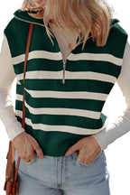 Blackish Green Ribbed Half Zip Collared Sweater Vest cb88005490131b5a