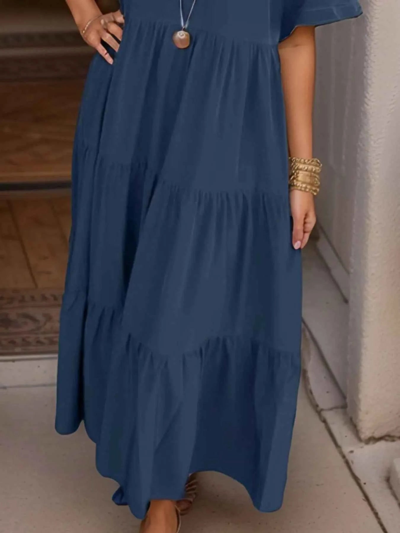 Short Sleeve Tiered Midi Shirt Dress cb9986db-699b-4abc-b34a-28b440a0caad-Max-Origin