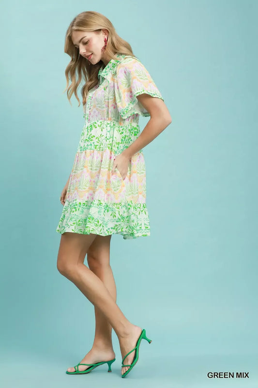 Mixed Floral Tiered Mini Dress with Flutter Sleeves cba2e7b4-293c-4a83-a92e-d92ce65d0691-Max-Origin