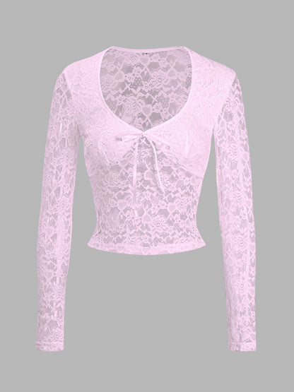 Devine Scoop Neck Long Sleeve Lace Top