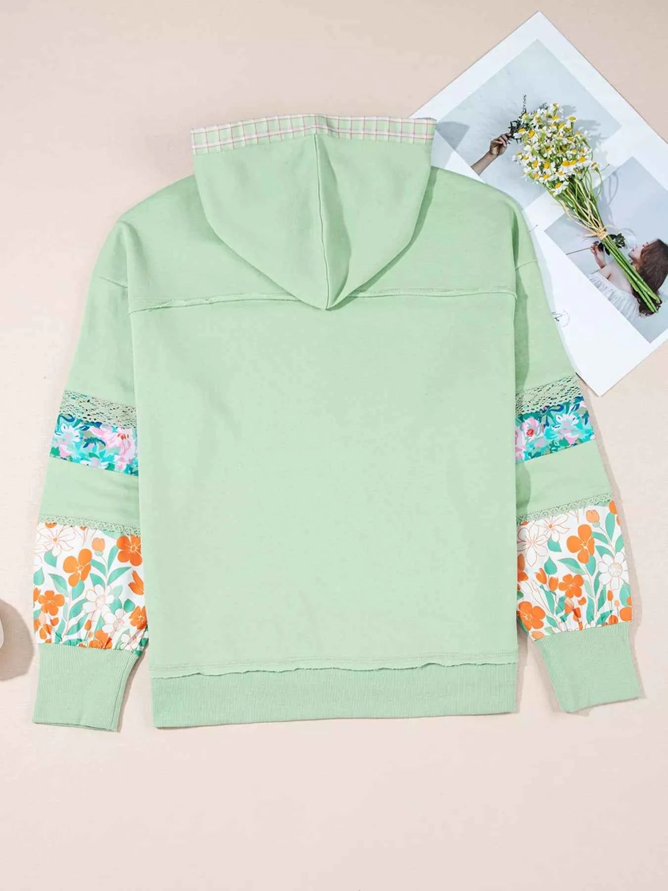 Lace Floral Patchwork Half Button Hooded Top cba5bf72ed4e4999830de5f31e2d2054-Max-Origin