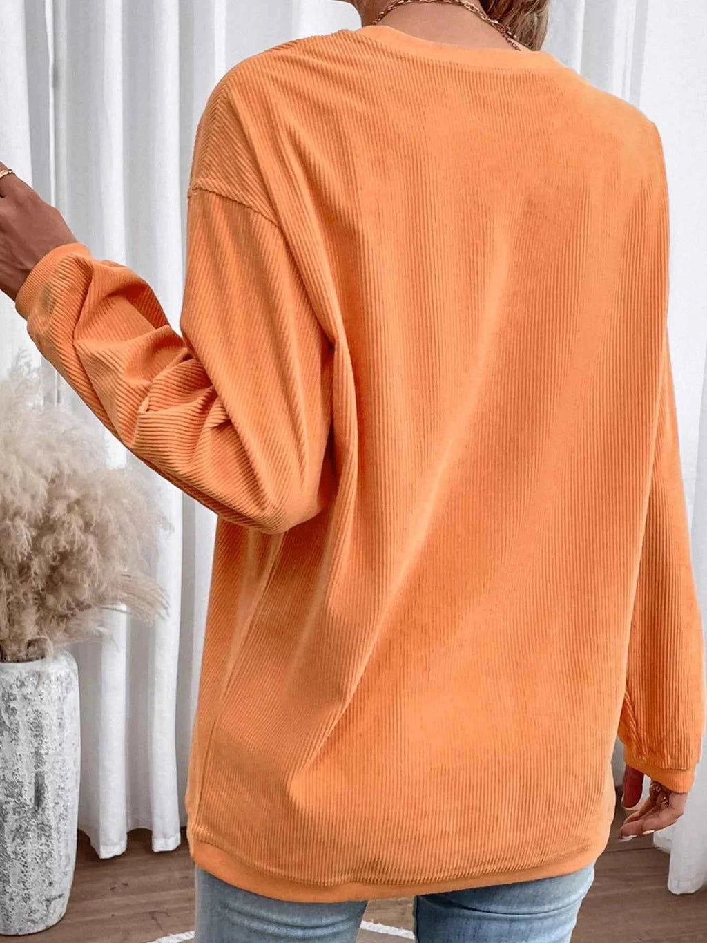 Halloween Sequined Pumpkin Ribbed Round Neck Sweatshirt cba5dad2-1c26-442c-8cfd-4a51a3fab685-Max-Origin