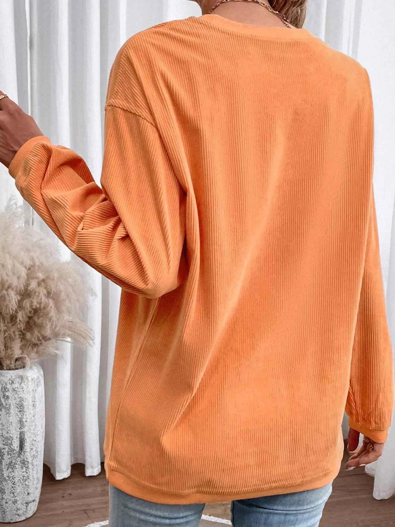 Halloween Sequined Pumpkin Ribbed Round Neck Sweatshirt cba5dad2-1c26-442c-8cfd-4a51a3fab685-Max-Origin