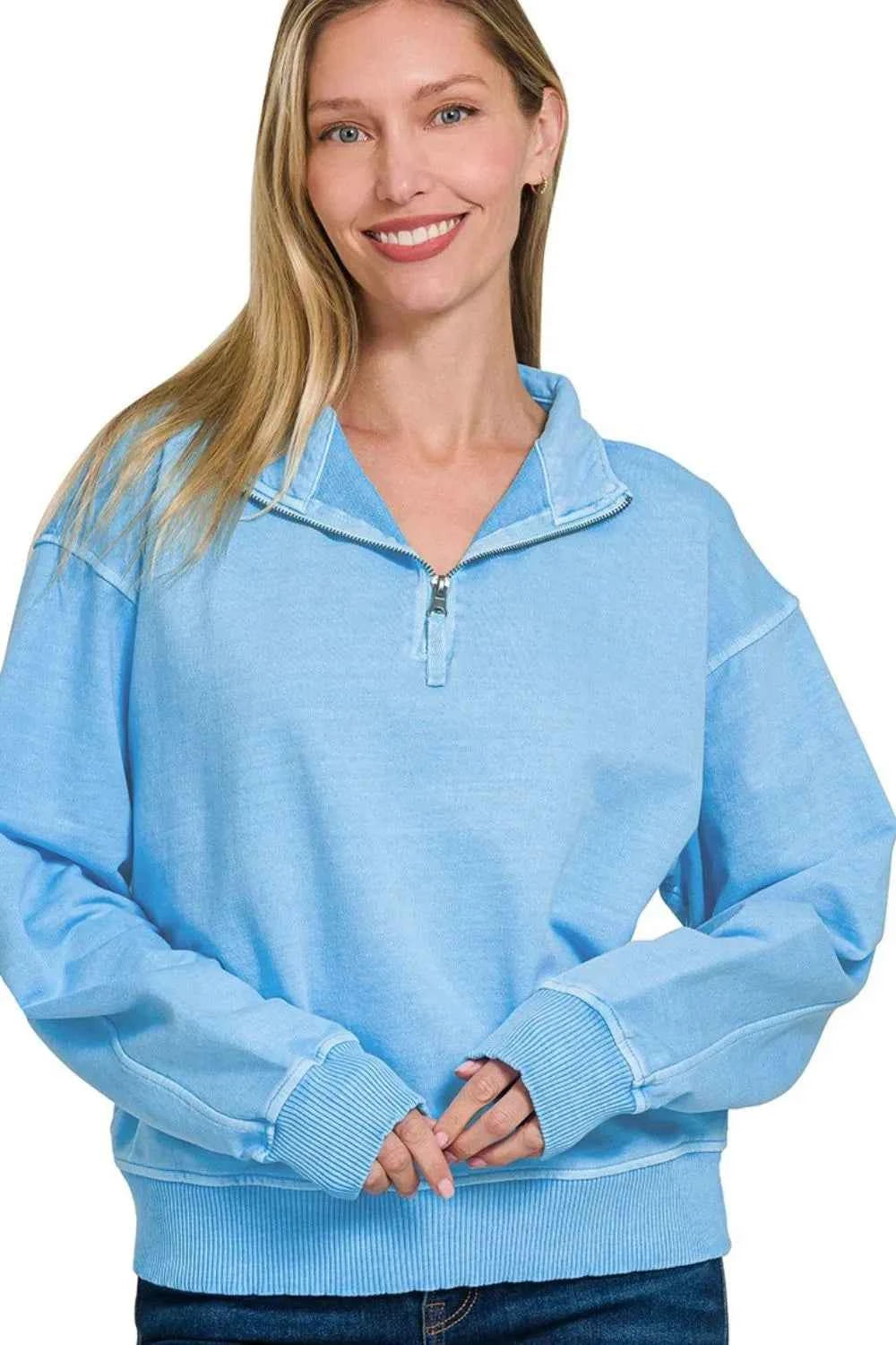 F/terry Pigment Dye & Enzyme Washing Half Zip Top DEEP SKY cba6cd1d-95c6-4323-bb1b-80b091a0034f-Max-Origin