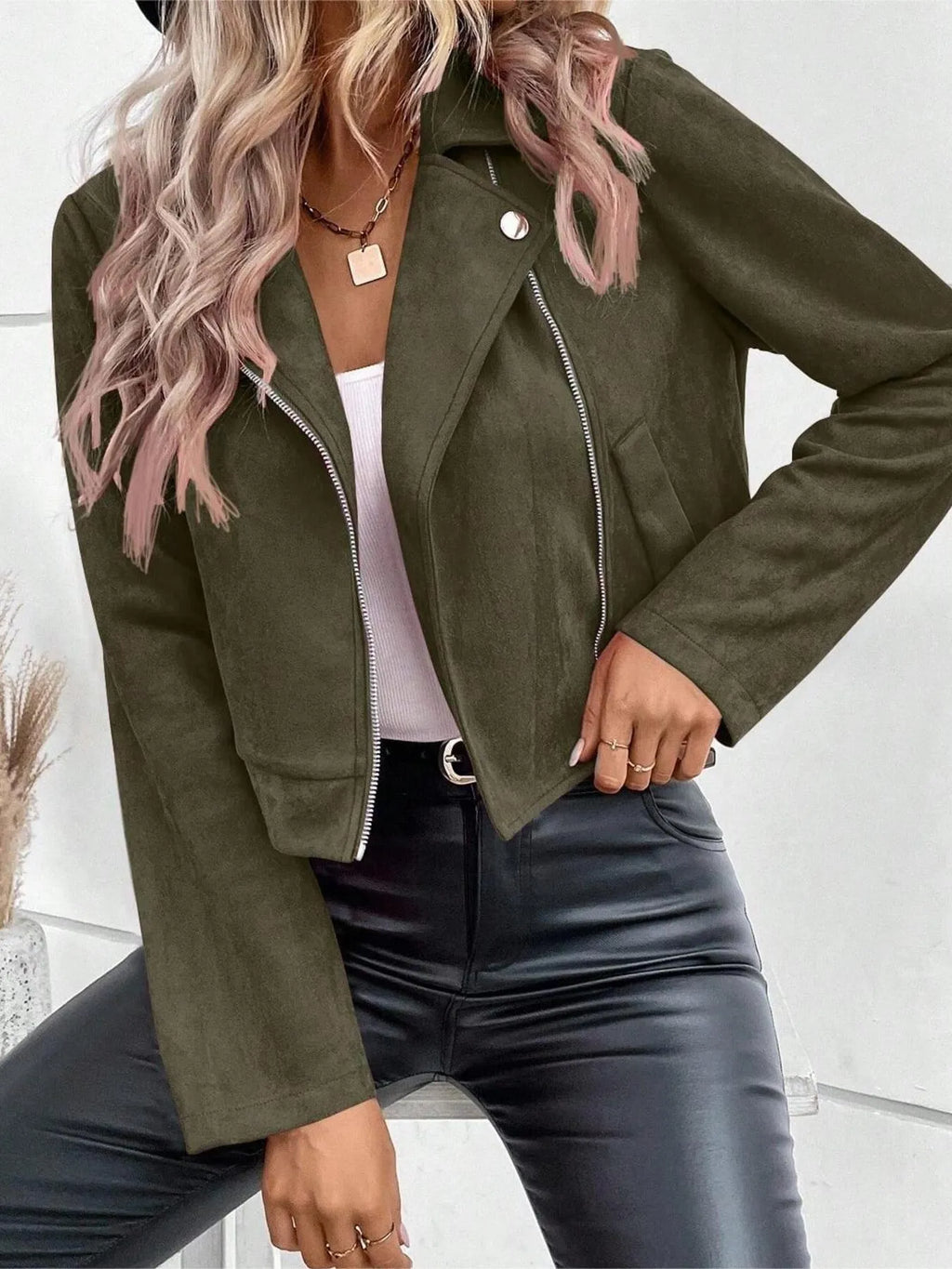Zip Up Suede Cropped Moto Jacket cbb9f6d15ae54f78ba93e4977a8f57e1-Max-Origin