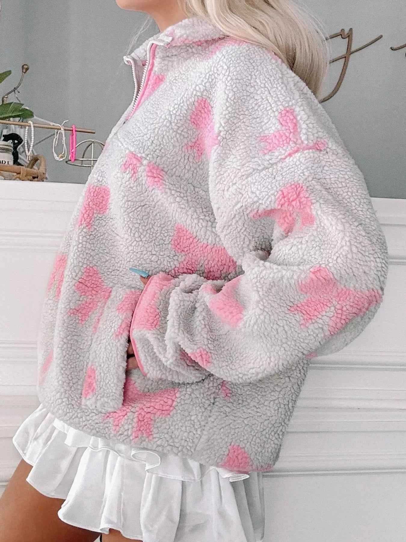 Bow Zip Collar Fleece Sweatshirt cbbfdfe1be674a9ca291c5a57068574f-Max-Origin