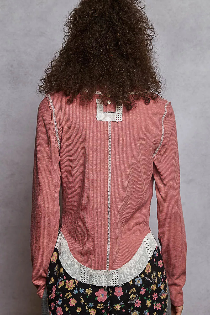 Contrast Round Neck Long Sleeve Ribbed Top with Eyelet Patch cbc32713-b1bd-42bf-9240-881d54dd3725-Max-Origin