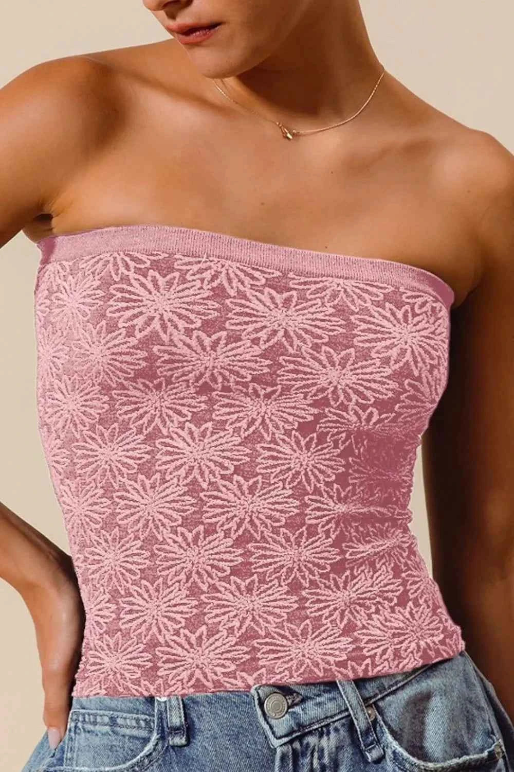 Jacquard Floral Two Tone Seamless Tube Top cbccd847-4536-4c3c-842d-6eaa4a09bda8-Max-Origin