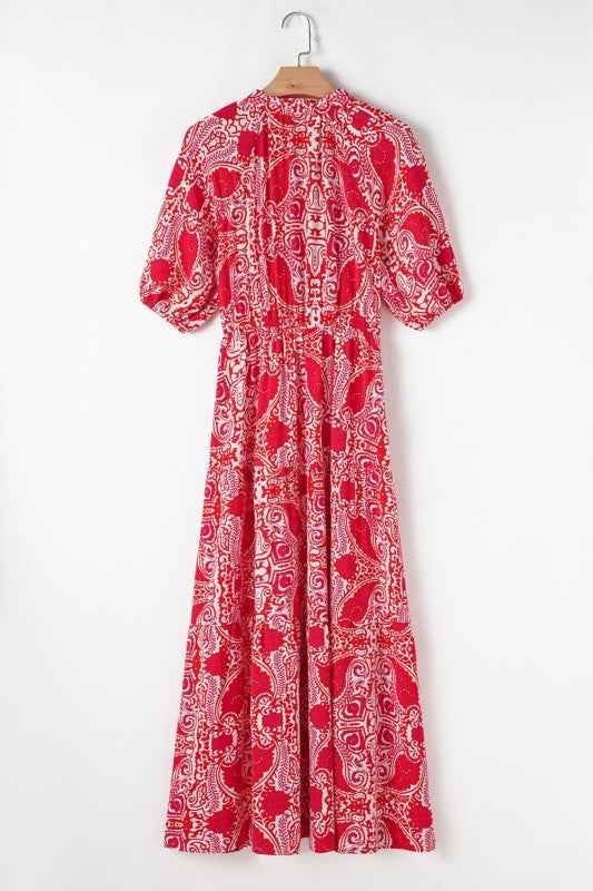 Paisley Side Slit Puff Sleeve Maxi Dress cbcd45c8-7d9e-46b8-9a3f-5e24cb7b8add