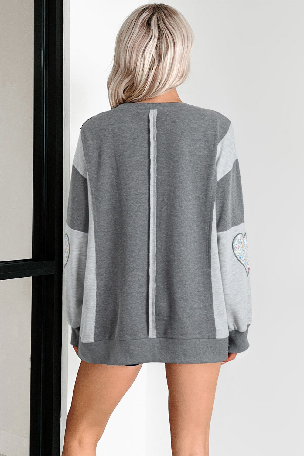 Dark Grey Floral LOVE Graphic Patchwork Uneven Hem Sweatshirt cbd368081fc6832b