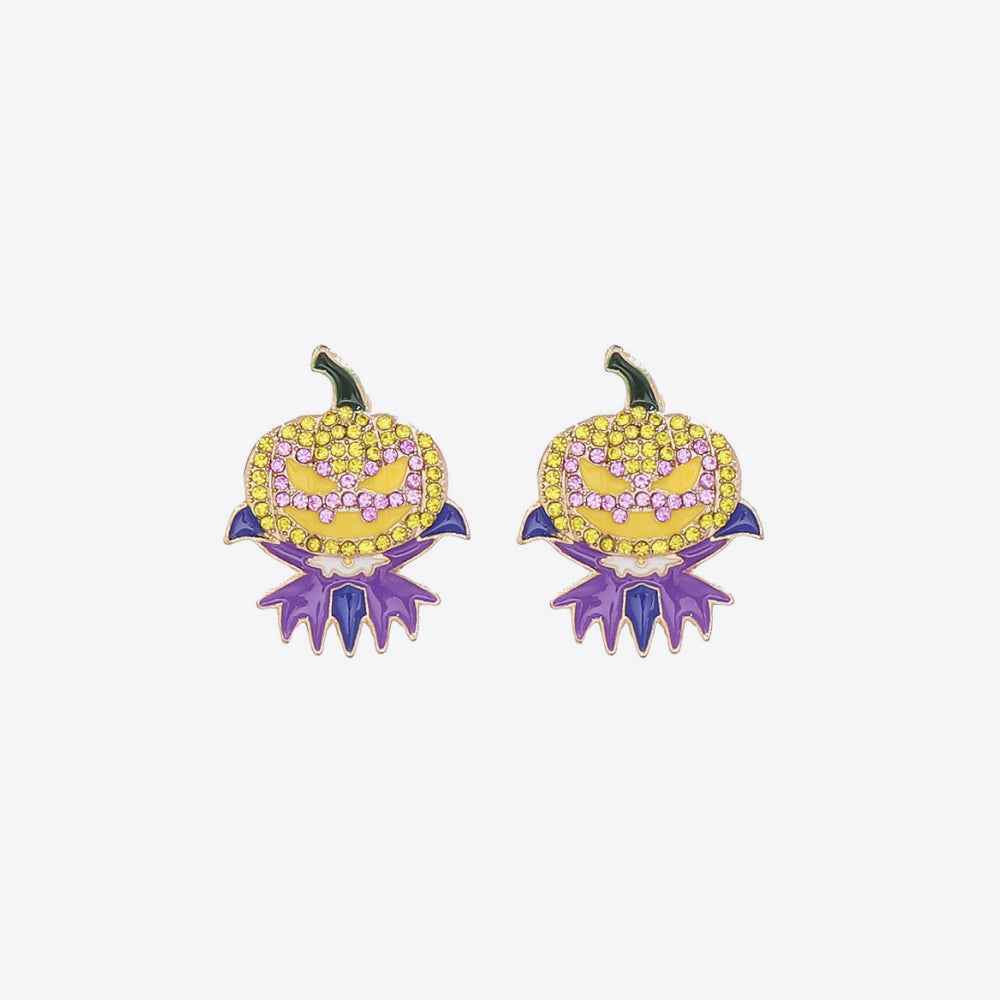 Demon Pumpkin Rhinestone Alloy Earrings Purple One Size cbd89c3505574f26942d41668b5efc34-Max