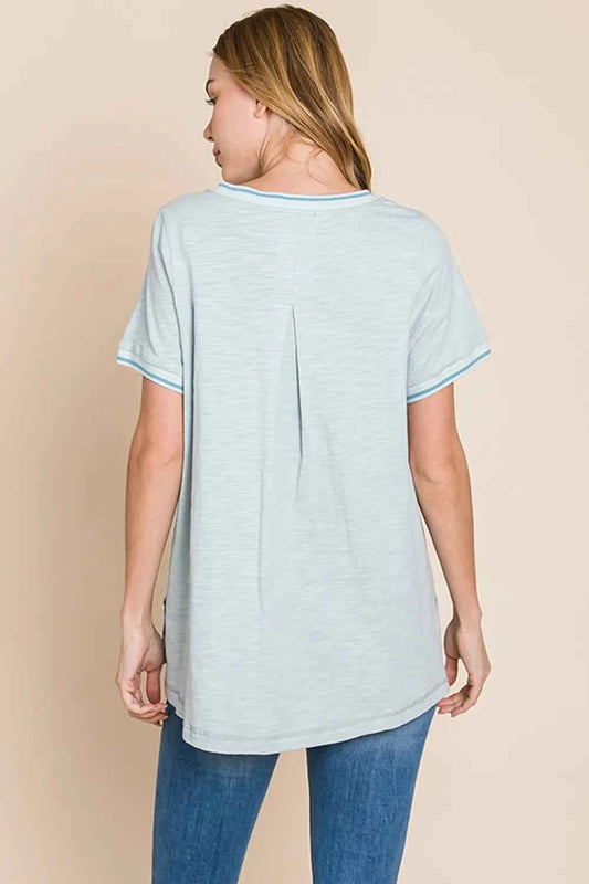 Cotton Bleu by Nu Lab Contrast Trim Short Sleeve Slit T-Shirt cbdaca4c-af25-44f5-8184-cf0ca975bc4b-Max