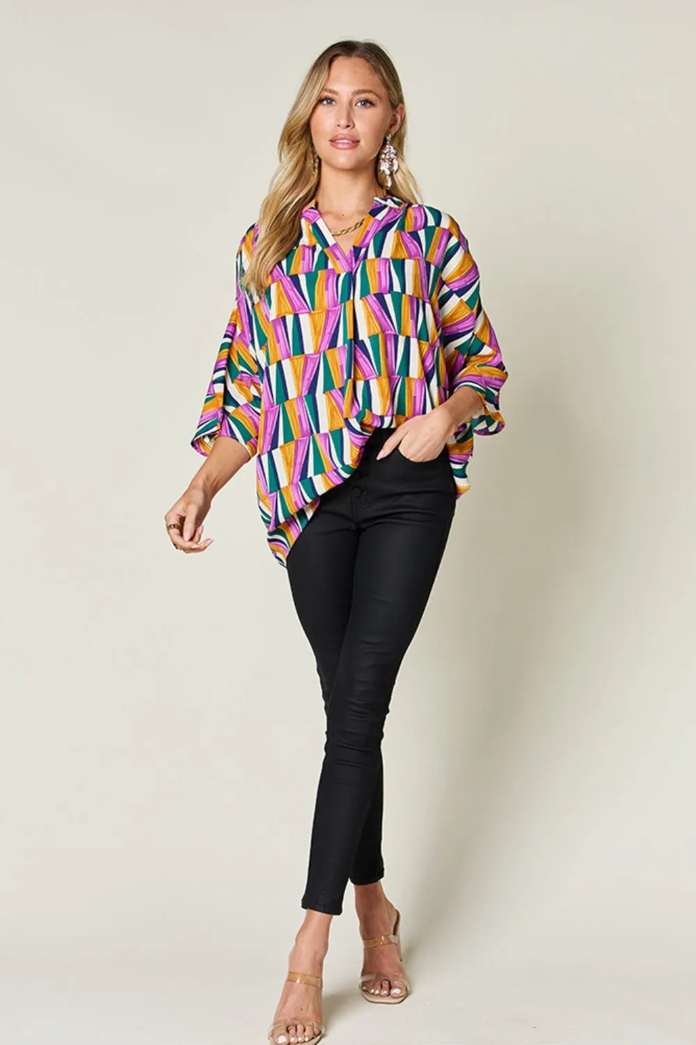 Double Take Full Size Geometric Notched Dolman Sleeve Top cbf72c50-19da-469c-a797-dd281906a9d1-Max