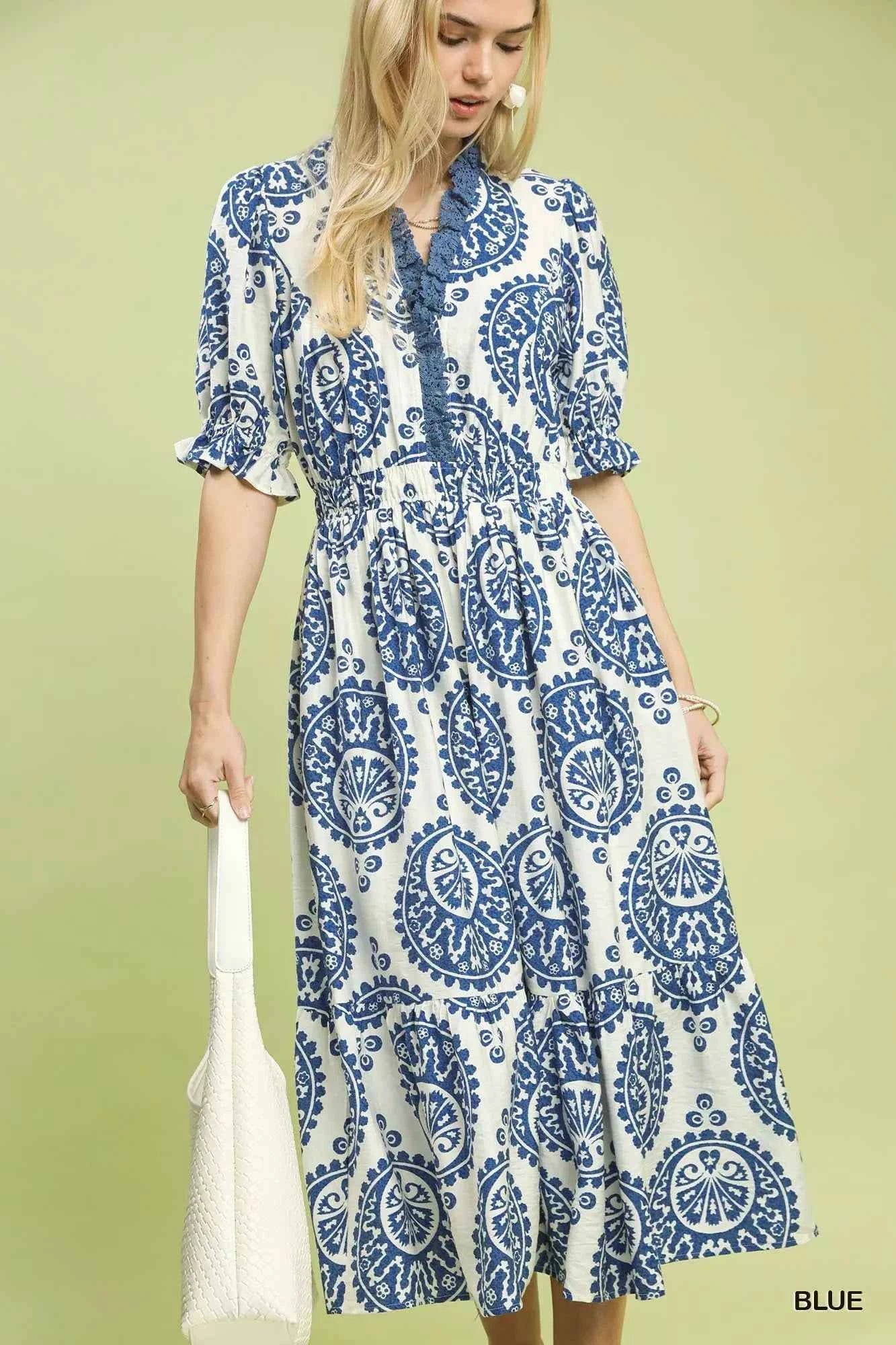 Umgee Paisley Smocked Waist Midi Dress Blue cbf9d1da-f393-41ed-af3d-bb7a8cdd41f1-Max-Origin